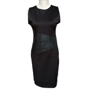 Makadamia Black Form Fitting Bodycon Dress with‎ Faux Leather Waist Detailing